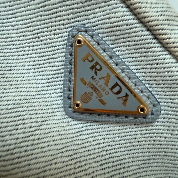 Prada Gold-Tone Triangle Logo Denim pouch - Picture 2 of 3